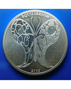 Tokelau 	 5 Dollars	2019	 Stylized butterfly featuring yin-yang symbols and genetic code right and left. 