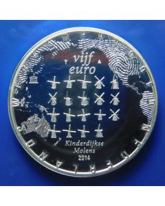 Netherlands 	 5 Euro	2014	 Kinderdijk, The Dutch Windmilss. Proof Ø33mm = Silver