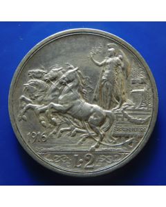 Italy 	2 Lire	1916	 Quadriga with standing female - Silver