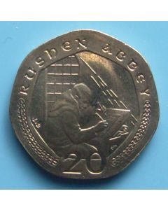  Isle of Man 	 20 Pence	 2001AB	 Monk writing