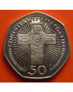  Isle of Man 	 50 Pence	2001	 Stylized crucifix