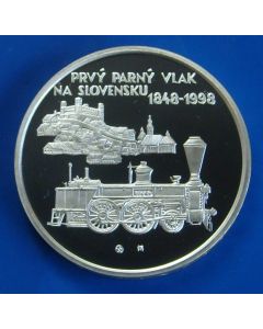 Slovakia	 200 Korun	1998	  Beautiful scarce low mintage silver in proof condition  150th Ann. 1st Railroad in Slovakia 