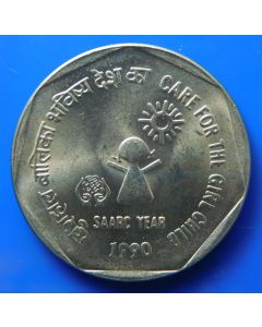 India Republic	 Rupee	1990	 - Girl cutout below sun, Care for the Girl Child, Hyderabad mint