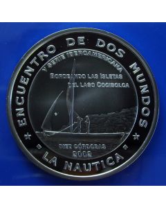 Nicaragua 	 10 Cordobas	2002	 - Ibero America, Sail boat - Proof / Silver