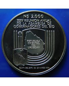 Uruguay 	 2000 Nuevos pesos	1984	140th Ann. of Silver Coinage and 25th Meeting of Inter-American Development Bank Governors – Silver / Proof