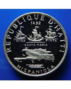 Haiti 	 5 Gourdes	1970	 10th Ann. Of Revolution, Columbus Discovers America - Silver / Proof