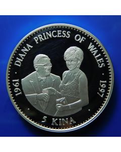 Papua New Guinea 	 5 Kina	1998	 Diana Princess of Wales – Silver / Proof