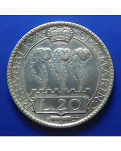 San Marino 	 20 Lire	1936	 Silver (key year)