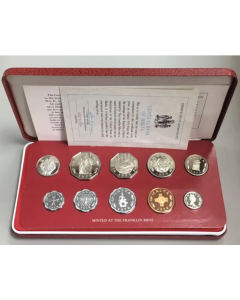 Malta 	 Set	1979	1979 Republic of Malta Proof Set, 10 Gem Coins (2 Mils through 1 Lira km#51 ) made by the Franklin Mint with case and COA. The 1 Lira coin is struck in Sterling Silver. This set comes in it's original case with the coins in pristine condi