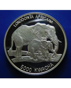 Zambia 	 5000 Kwacha	1999	 - Elephant mother and calf - Silver / Proof