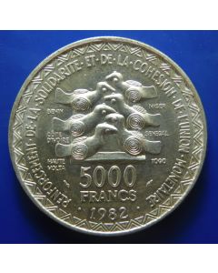 West African States 	 5000 Francs	1982	 - 20th Ann. Of Monetary Union / Silver