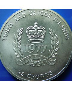 Turks & Caicos Islands 	 25 Crowns	1977	 matte - Silver netto content 40,46gr/ag