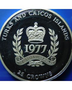 Turks & Caicos Islands 	 25 Crowns	1977	 proof Silver nettto content 40,46gr/ag