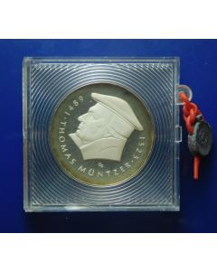 Germany Democratic Republic 	 20 Mark	1989	 500th Ann. Birth of Thomas Muntzer – in Original sealed box, Proof / Silver