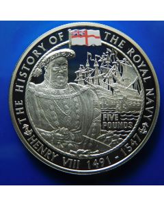 Guernsey 	 5 Pounds	2004	 King Henry VIII with ships behind below coloured flag – Silver / Proof