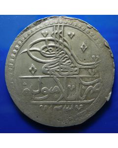 Ottoman Empire	 Yuzluk	 - AH1203/13	 (1801AD)	 Selim III, 31,30g. Istanbul Mint, VF-XF env. Damag, Flan Defect Error