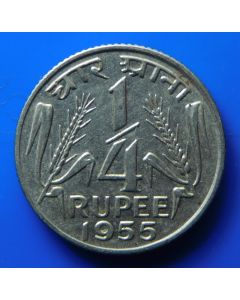 India-Republic	 ¼ Rupee	1955	 Grain sprigs - Calcutta (Small Lion)