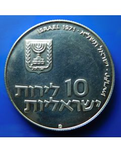 Israel 	 10 Lirot	1971	Mintmark 'mem' [San Fransisco] edge: reeded - Proof / Silver