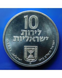 Israel 	 10 Lirot	1972	Mintmark 'mem' [Bern] Proof / Silver