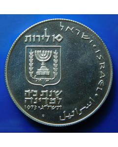 Israel 	 10 Lirot	1973	Mintmark 'Mem'  - edge: reeded  - Proof / Silver