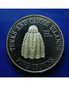 Turks & Caicos Islands 	 5 Crowns	1976	  Turks-head cactus Proof / Silver