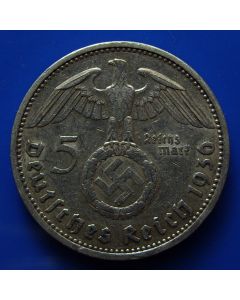  Third Reich 	 5 Reichsmark	 1936A	  - Hindenburg - Silver