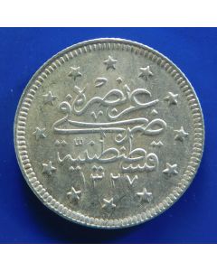 Ottoman Empire	 2 Kurush	 AH1327/2	 (1910AD)	 Muhammad V – Silver