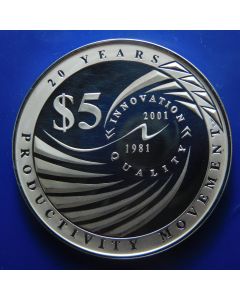 Singapore 	 5 Dollars	2001	 20 Years of Productivity – Silver / Proof