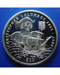 Liberia 	 10 Dollars	1999	 Christopher Columbus, Silver / Proof