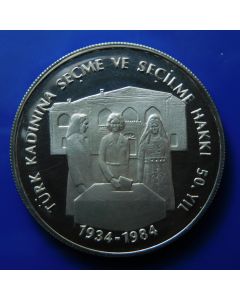 Turkey 	 5000 Lira	1984	 - 50th Ann. Of Women's Suffrage - Silver / Proof – Low Mintage