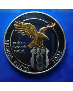 Turkey 	 50.000.000 Lira	2003	100th Ann. Besiktas-  Silver coin and gold (1gr) eagle 
