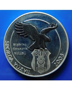 Turkey 	 20.000.000 Lira	2003	100th Ann. Besiktas-  Silver coin and black eagle