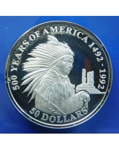 Cook Islands	 50 Dollars	1991	 Sitting Bull – Silver / Proof