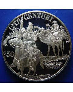 Cook Islands	 50 Dollars	1997	 12nd Century, Genghis Khan begins Asian conquest - Silver / Proof