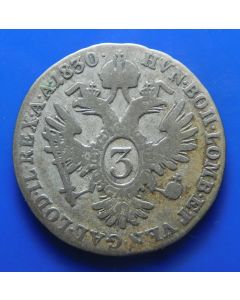 Austria 	 3 Kreuzer	 1830A	 - Silver