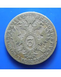 Austria 	 3 Kreuzer	 1842A	 Ferdinand l - Silver