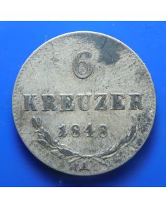 at06412	Austria 	 6 Kreuzer	 1848A	 - Franz Joseph l - Silver