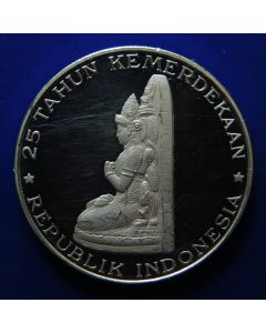 Indonesia 	250 Rupiah	1970	 - 25th Ann. Of Independence, Manjusn statue from Temple of Tumpang - Silver / Proof