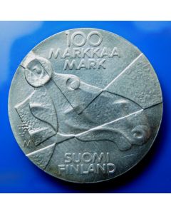 Finland 	 100 Markkaa	1989 P M	 Silver; Pictorial Arts of Finland; UNC with mint luster 