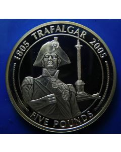 Gibraltar 	 5 Pounds	2005	 PORTRAIT OF NELSON WITH NELSONS COLUMN IN BACHGROUND – Silver