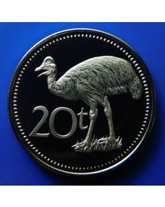 Papua New Guinea 	 20 Toea	1975	  Proof- Bennett's Cassowary