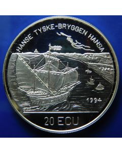 Norway 	 20 Ecu	1994	 925 Years of Bergen Brygge, Silver