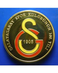 Turkey 	 30 New Lira	2005	 - Galatasaray Spor, 100 above mascote - Proof / Silver and gold plating