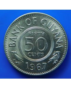 Guyana 	 50 Cents	1967	 UNC - Helmeted and supported arms 