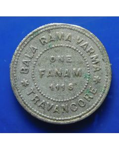 India - Princely States – Travancore,	Bala Rama Varma II	 Fanam	 ME1116(1940-41)