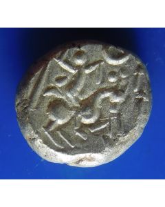 Hindu dynasties » Northern India » Later Indo-Sasanian	Gadhaiya Paisa 	ND 1200 -1302 AD	Gadhaiya Paisa with Horseman   (battle scene) 4,31gr.